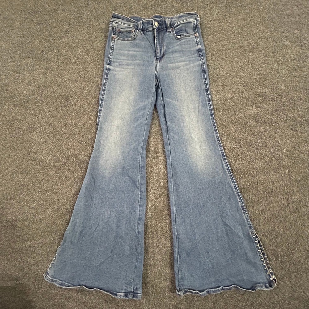 American Eagle Jeans Womens Size 6 Blue Flare Next Level Stretch Studded Boho